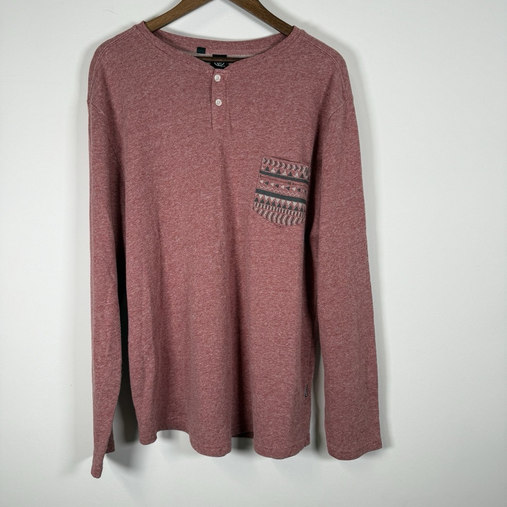 Volcom Men's XL Long Sleeve Shirt Maroon Aztec Pocket